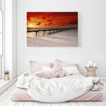 Canvastavla Strandbrygga i solnedgång